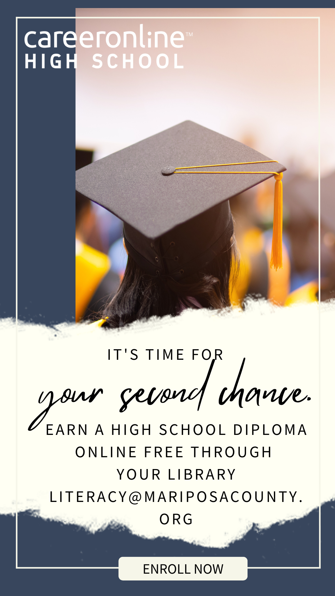 Color flyer with image of back of a graduate's cap with tassel